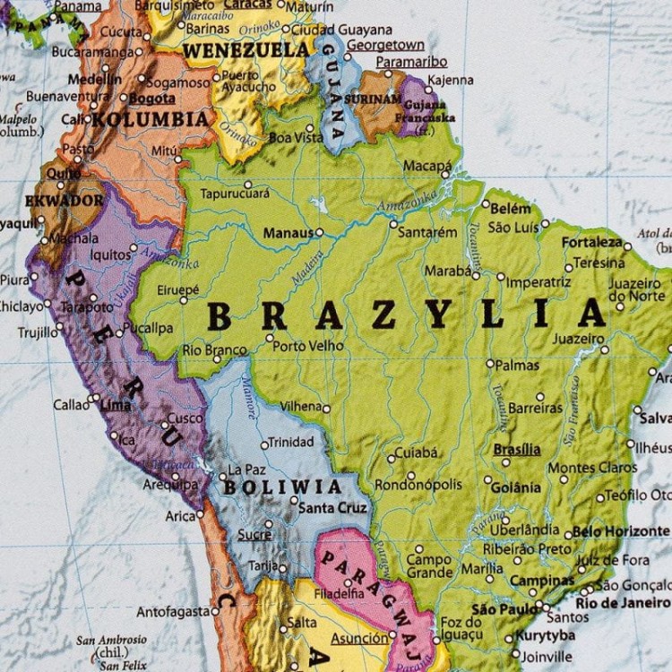 Świat 1:60 000 000. Dwustronna mapa ścienna. Polityczna i fizyczna . Strona polityczna - fragment