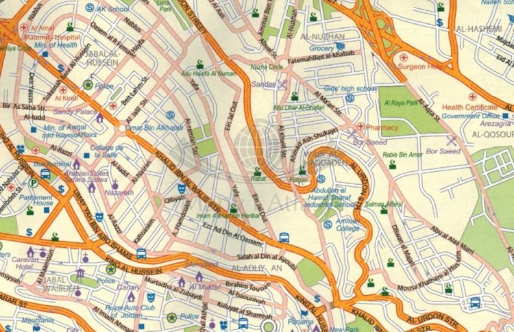 Jordania i Syria. Mapa samochodowo-turystyczna wydawnictwa ITMB. Plan miasta - przykładowy fragment