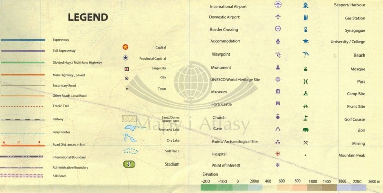 Jordania i Syria. Mapa samochodowo-turystyczna wydawnictwa ITMB. Legenda