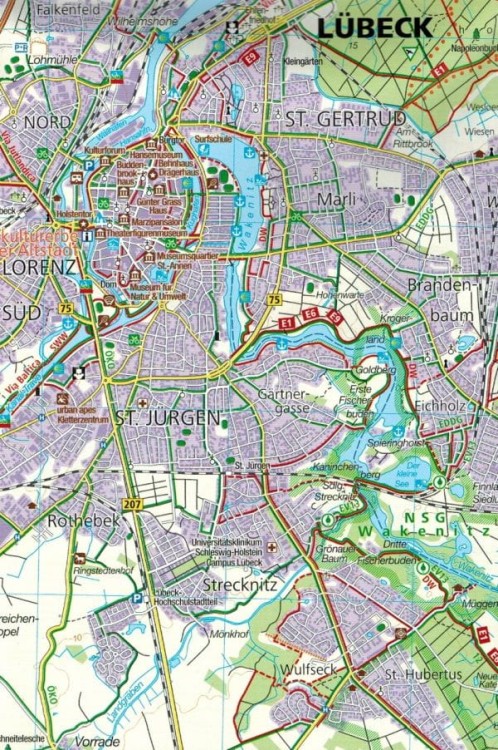 Niemieckie Wybrzeże Bałtyku: Ostseekuste: Lubcek - Danemark. Zestaw dwóch map turystycznych 724 wydawnictwa Kompass. Mapa 1 - fragment 1