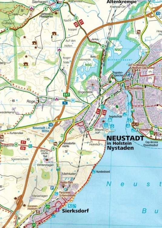 Niemieckie Wybrzeże Bałtyku: Ostseekuste: Lubcek - Danemark. Zestaw dwóch map turystycznych 724 wydawnictwa Kompass. Mapa 1 - fragment 2