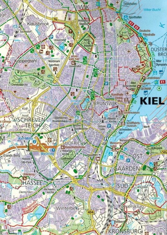 Niemieckie Wybrzeże Bałtyku: Ostseekuste: Lubcek - Danemark. Zestaw dwóch map turystycznych 724 wydawnictwa Kompass. Mapa 2 - fragment 1