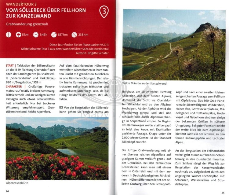 Oberstdorf, Kleinwalsertal. Wodoodporna mapa turystyczna 03 wydawnictwa Kompass. Miniprzewodnik - przykładowe strony