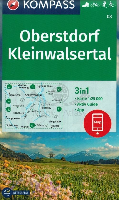 Oberstdorf, Kleinwalsertal. Wodoodporna mapa turystyczna 03. Wyd. 2025. Kompass