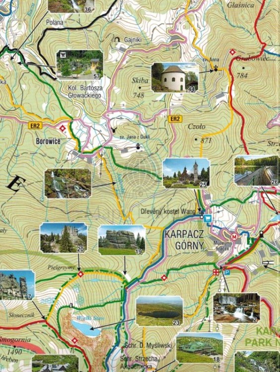 Karkonosze 1:45 000. Mapa atrakcji turystycznych 3 wydawnictwa Wander Book. Fragment 2