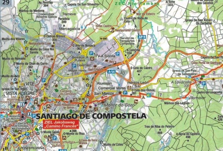 Hiszpania Północna. Santiago de Compostela. Droga św. Jakuba. Wodoodporna mapa turystyczna 133 wydawnictwa Kompass. Fragment 2