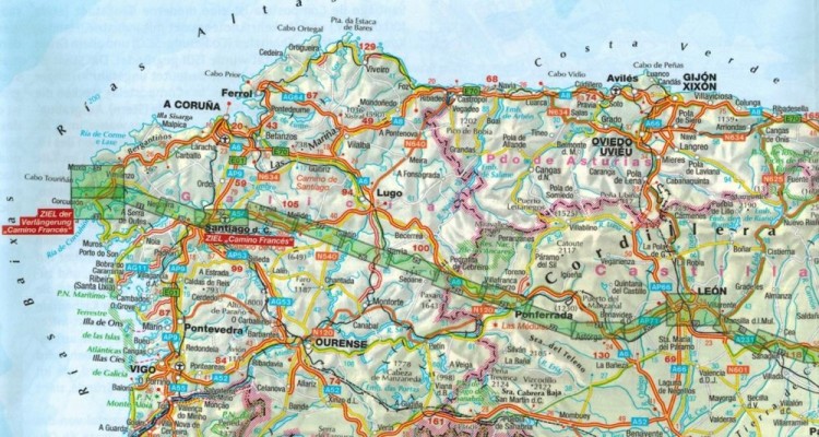 Hiszpania Północna. Santiago de Compostela. Droga św. Jakuba. Wodoodporna mapa turystyczna 133 wydawnictwa Kompass. Przebieg trasy 1