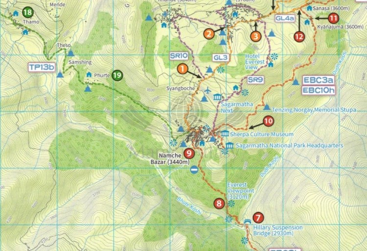 Everest Base Camp 1:40 000. Wodoodporna mapa turystyczna wydawnictwa Knife Edge. Fragment 1