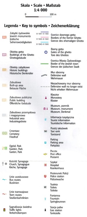 Kraków 1:4 000. Mapa zabytków żydowskich wydawnictwa Gauss. Legenda