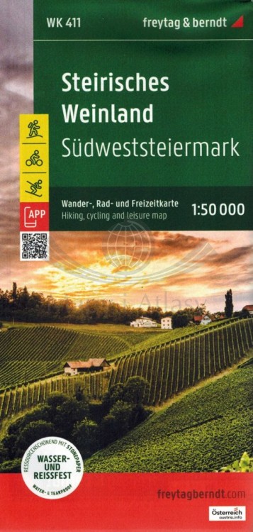Steirisches Weinland 1:50 000. Wodoodporna mapa turystyczna WK 411. Freytag & Berndt. Okładka