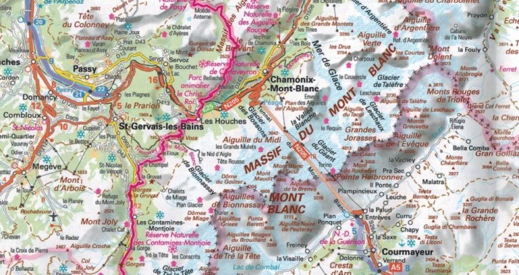 Droga Wielkich Alp / Route des Grandes Alpes 1:220 000. Wodoodporna mapa turystyczna wydawnictwa IGN. Fragment 1