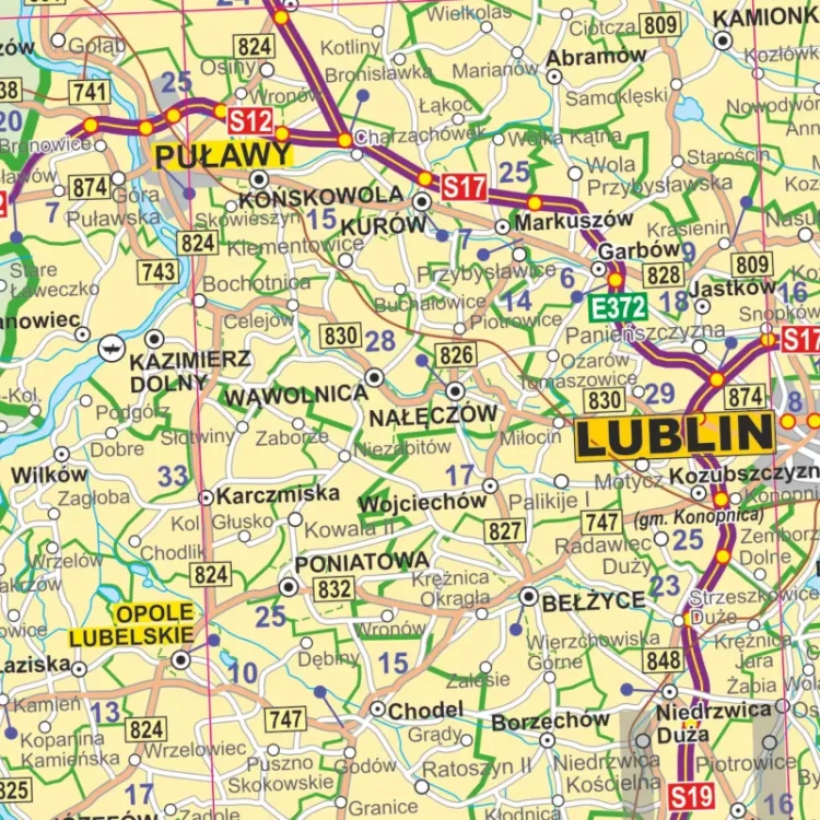 Polska 1:500 000. Mapa ścienna administracyjno-drogowa. Fragment 2