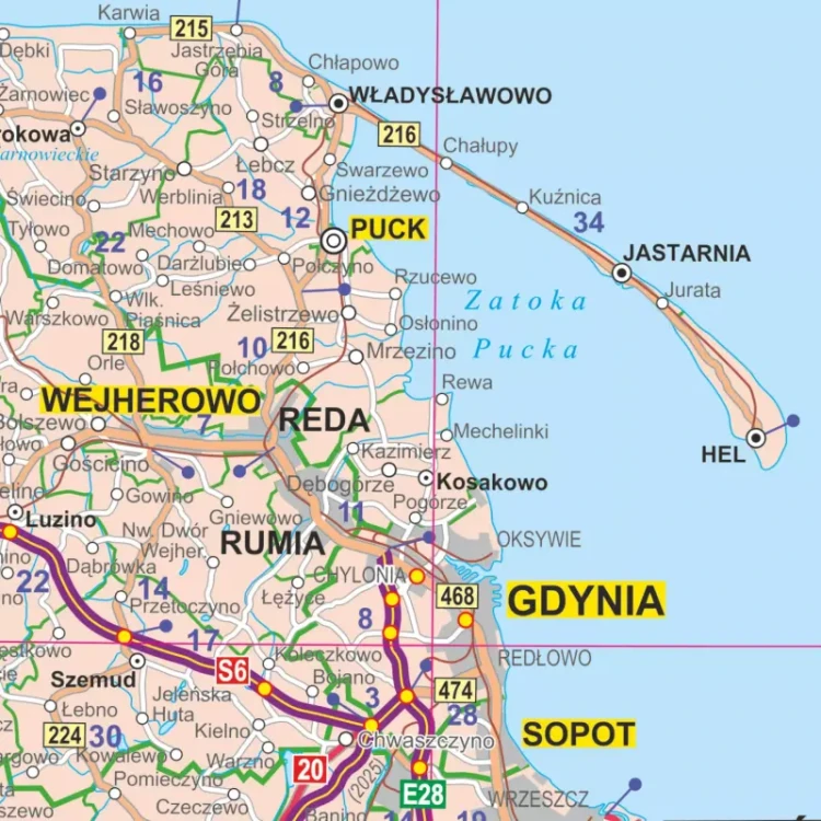 Polska 1:500 000. Mapa ścienna administracyjno-drogowa. Fragment 3