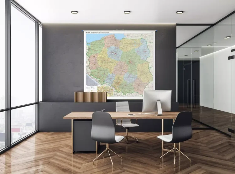Polska 1:500 000. Mapa ścienna administracyjno-drogowa. Przykład aranżacji