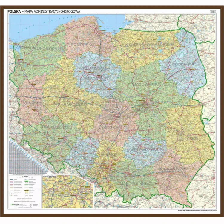 Polska 1:500 000. Mapa administracyjno-drogowa w ramie drewnianej