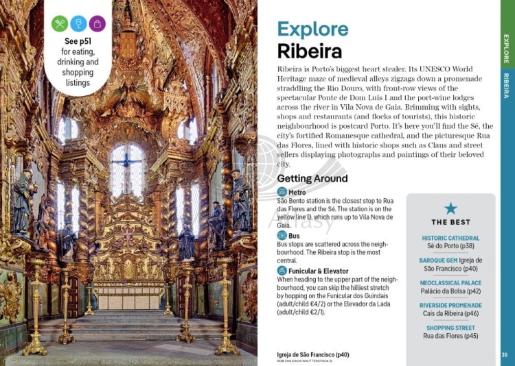 Porto. Przewodnik Pocket z planem miasta wydawnictwa Lonely Planet. Przykładowe strony 3
