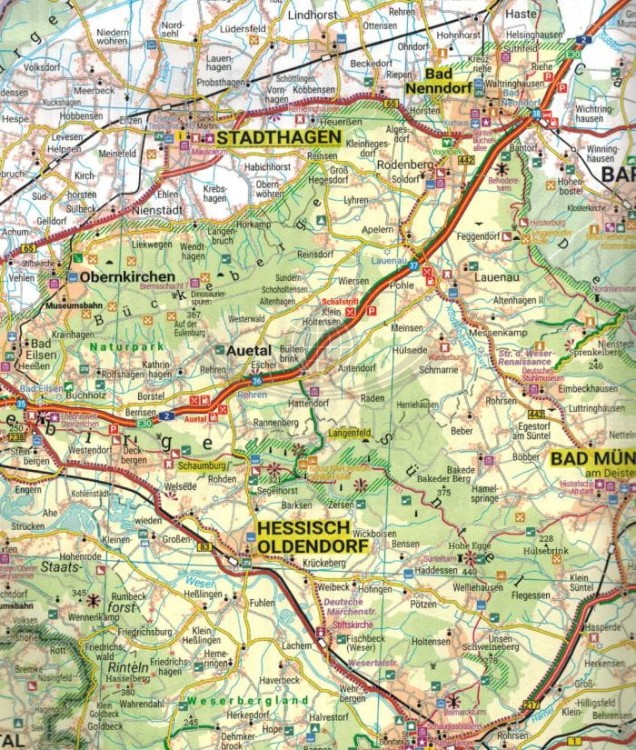 Pogórze Wezerskie / Weserbergland 1:200 000. Wodoodporna mapa samochodowo-turystyczna EF 0013 wydawnictwa Freytag & Berndt. Fragment 1