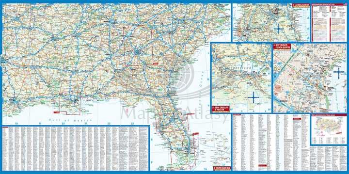 USA południowy-wschód i Floryda / Southeast USA & Florida. Laminowana mapa samochodowo-turystyczna wydawnictwa Borch. Strona druga