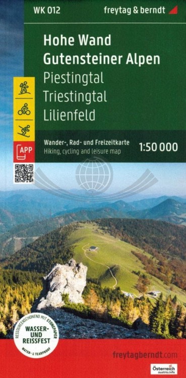 Dolna Austria / Park Narodowy Hohe Wand, Gutensteiner Alpen, Piestingtal, Lilienfeld, Triestingtal. Wodoodporna mapa turystyczna WK 012 wydawnictwa Freytag & Berndt. Okładka