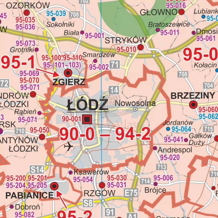 Polska 1:350 000. Mapa. Kody pocztowe. Wersja do wpinania. Fragment 2