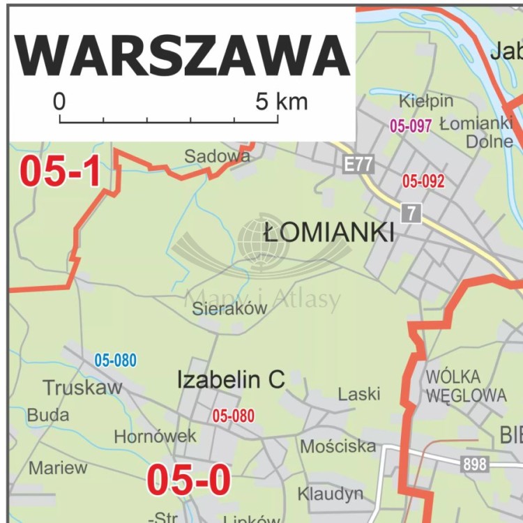 Polska 1:350 000. Mapa. Kody pocztowe. Wersja do wpinania. Fragment 5