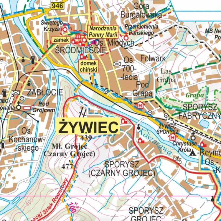 Beskid Żywiecki 1:35 000. Mapa ścienna turystyczna. ArtGlob. Fragment 4
