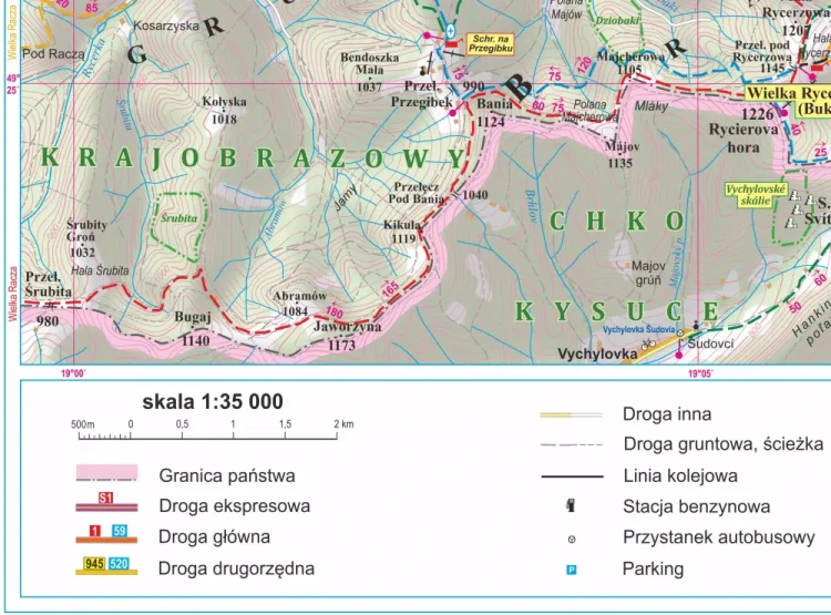 Beskid Żywiecki 1:35 000. Mapa ścienna turystyczna. ArtGlob. Legenda
