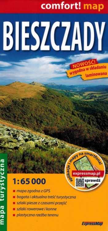 Bieszczady 1:65 000. Laminowana mapa turystyczna wydawnictwa ExpressMap. Okładka