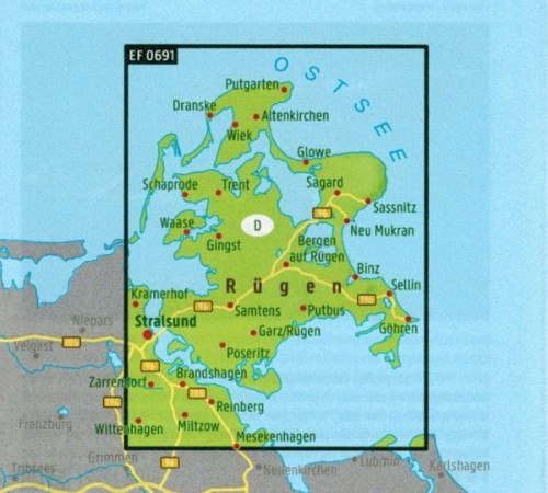 Rugia 1:85 000. Wodoodporna mapa turystyczna EF 0691. Freytag Bernd. Zasięg