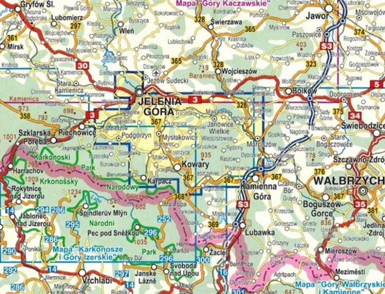 Rudawy Janowickie 1:35 000. Laminowana mapa turystyczna wydawnictwa Compass. Zasięg