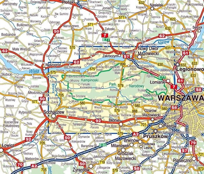 Kampinoski Park Narodowy 1:50 000. Laminowana mapa turystyczna wydawnictwa Compass. Zasięg