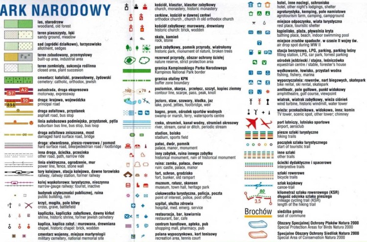 Kampinoski Park Narodowy 1:50 000. Laminowana mapa turystyczna wydawnictwa Compass. Legenda