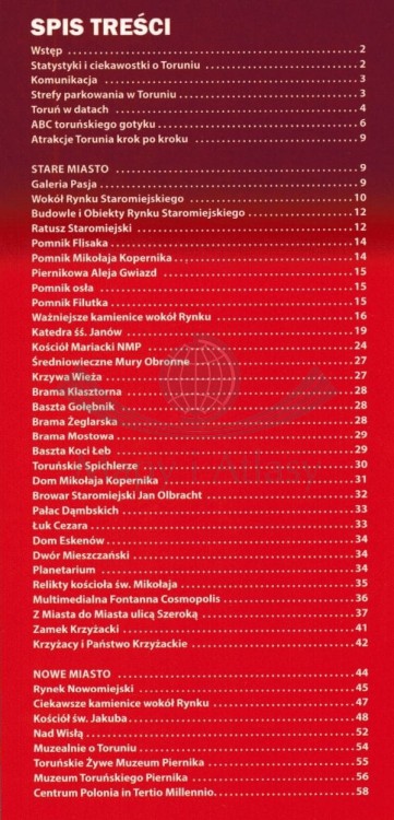Toruń. Ilustrowany przewodnik z mapami wydawnictwa Galileos. Spis treści