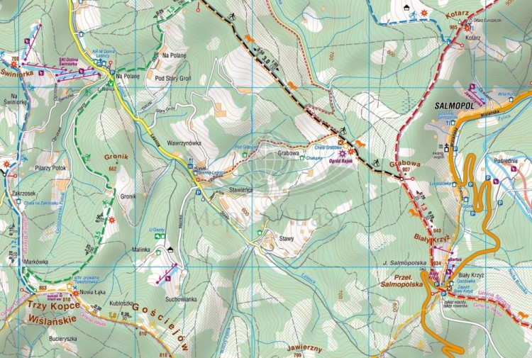 Ustroń, Brenna i okolice / Beskid Śląski. Mapa turystyczna wydawnictwa Compass. Fragment