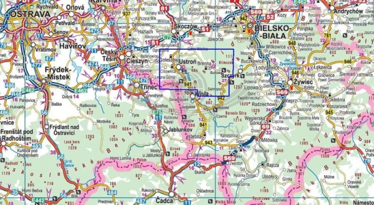 Ustroń, Brenna i okolice / Beskid Śląski. Mapa turystyczna wydawnictwa Compass. Zasięg