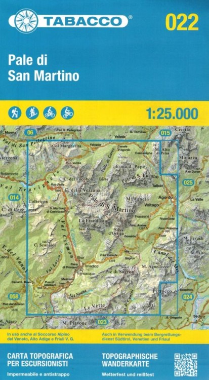 Pale di San Martino. Wodoodporna mapa turystyczna 022 wydawnictwa Tabacco. Okładka