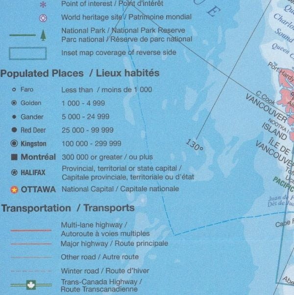 Kanada 1:6 000 000. Mapa samochodowa wydawnictwa ITMB. Legenda