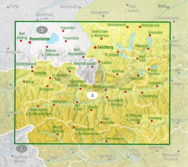 Salzburg 1:150 000. Mapa samochodowo-turystyczna wydawnictwa Freytag &amp; Berndt. Zasięg