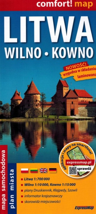 Litwa. Wilno, Kowno. Laminowana mapa samochodowo-turystyczna / Plan miasta wydawnictwa ExpressMap. Okładka