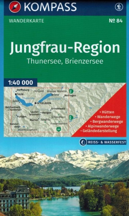 Jungfrau-Region. Wodoodporna mapa turystyczna 84 wydawnictwa Kompass. Okładka