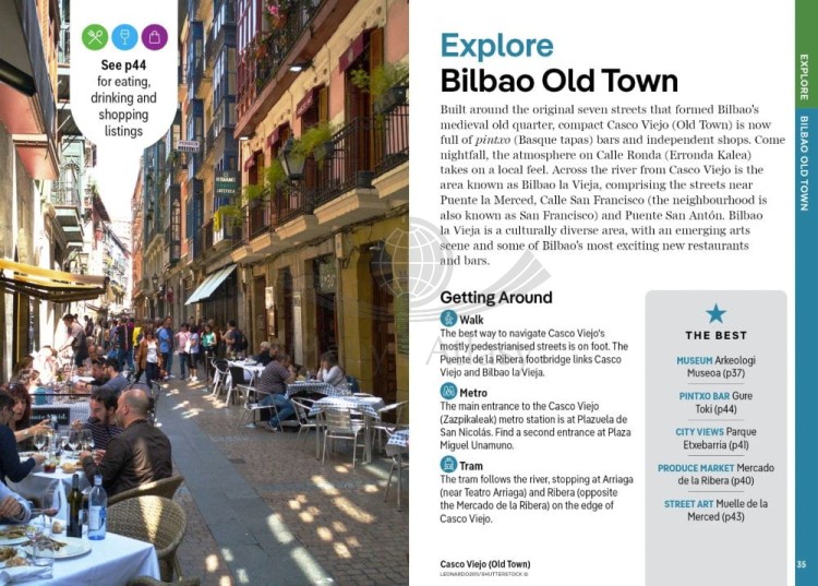 Bilbao i San Sebastian. Przewodnik Pocket z planem miasta wydawnictwa Lonely Planet. Przykładowe strony 3