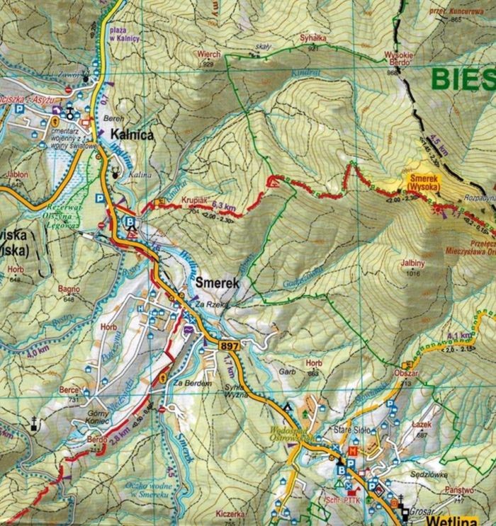 Bieszczady 1:50 000. Bieszczadzki Park Narodowy. Laminowana mapa turystyczna wydawnictwa Galileos. Fragment 2