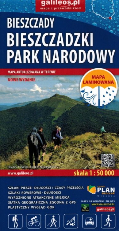 Bieszczady 1:50 000. Bieszczadzki Park Narodowy. Laminowana mapa turystyczna wydawnictwa Galileos. Okładka