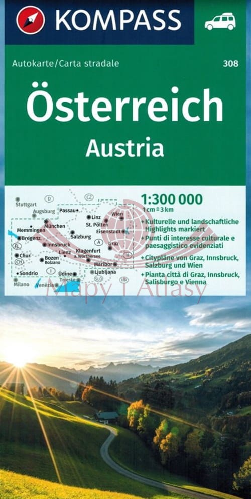 Austria 1:300 000. Mapa samochodowo-turystyczna 308. Kompass