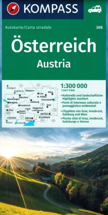 Austria 1:300 000. Mapa samochodowo-turystyczna wydawnictwa Kompass. Okładka