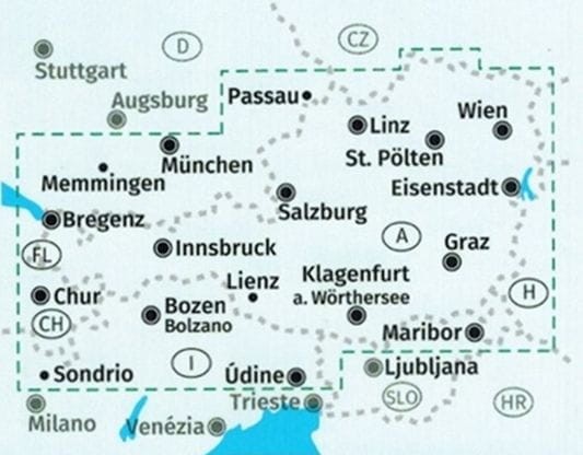 Austria 1:300 000. Mapa samochodowo-turystyczna wydawnictwa Kompass. Zasięg