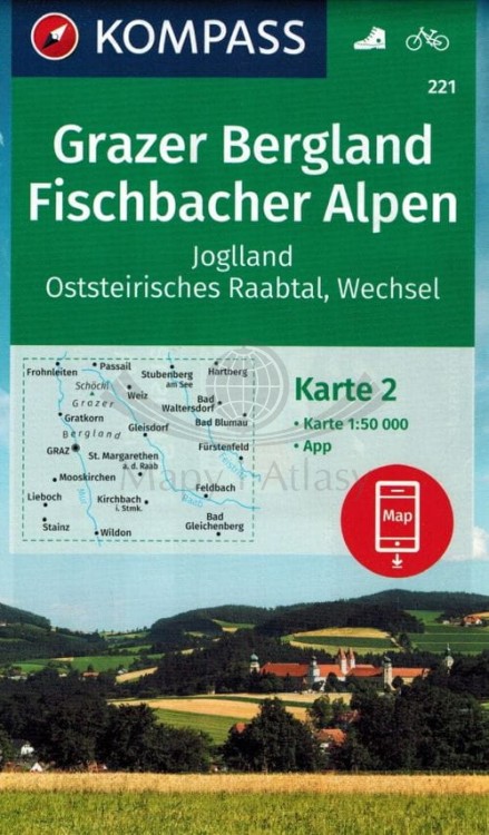 Grazer Bergland, Fischbacher Alpen. Zestaw dwóch map turystycznych 221 wydawnictwa Kompass. Mapa 2 - okładka