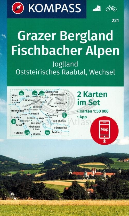 Grazer Bergland, Fischbacher Alpen. Zestaw dwóch map turystycznych 221. Kompass
