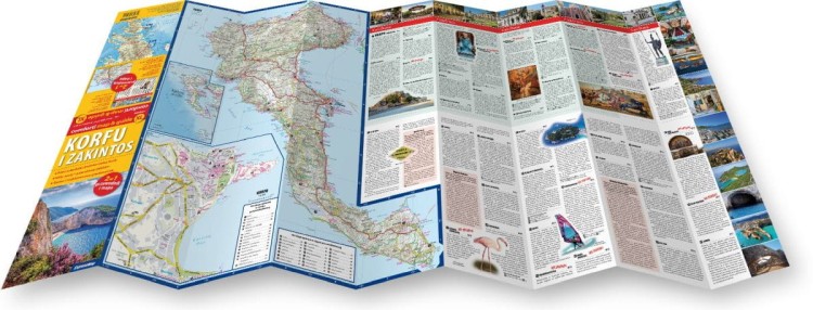 Korfu i Zakintos / Zakynthos. Laminowana mapa turystyczna + Miniprzewodnik wydawnictwa ExpressMap. Rozłożona mapa