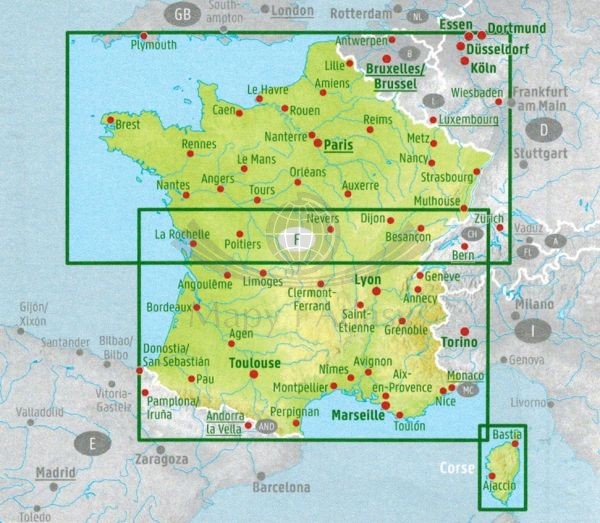 Francja 1:800 000. Mapa samochodowo-turystyczna wydawnictwa Freytag &amp; Berndt. Zasięg